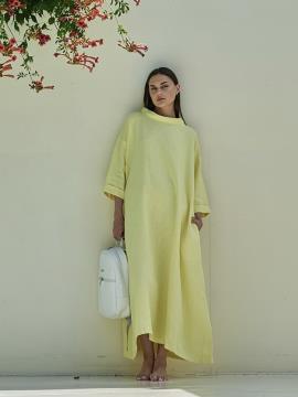 Фото товара: льняна простора сукня лимонна. Фото - 1.