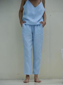 Фото товара: лляні брюки світло-блакитні. Фото - 1.