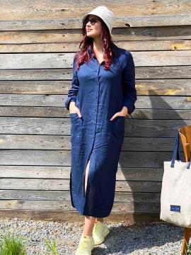 Фото товара: лляна сукня - сорочка темно-синя. Вид 1.